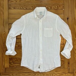 Brooks Brothers White Casual Linen Blend Button Down Shirt